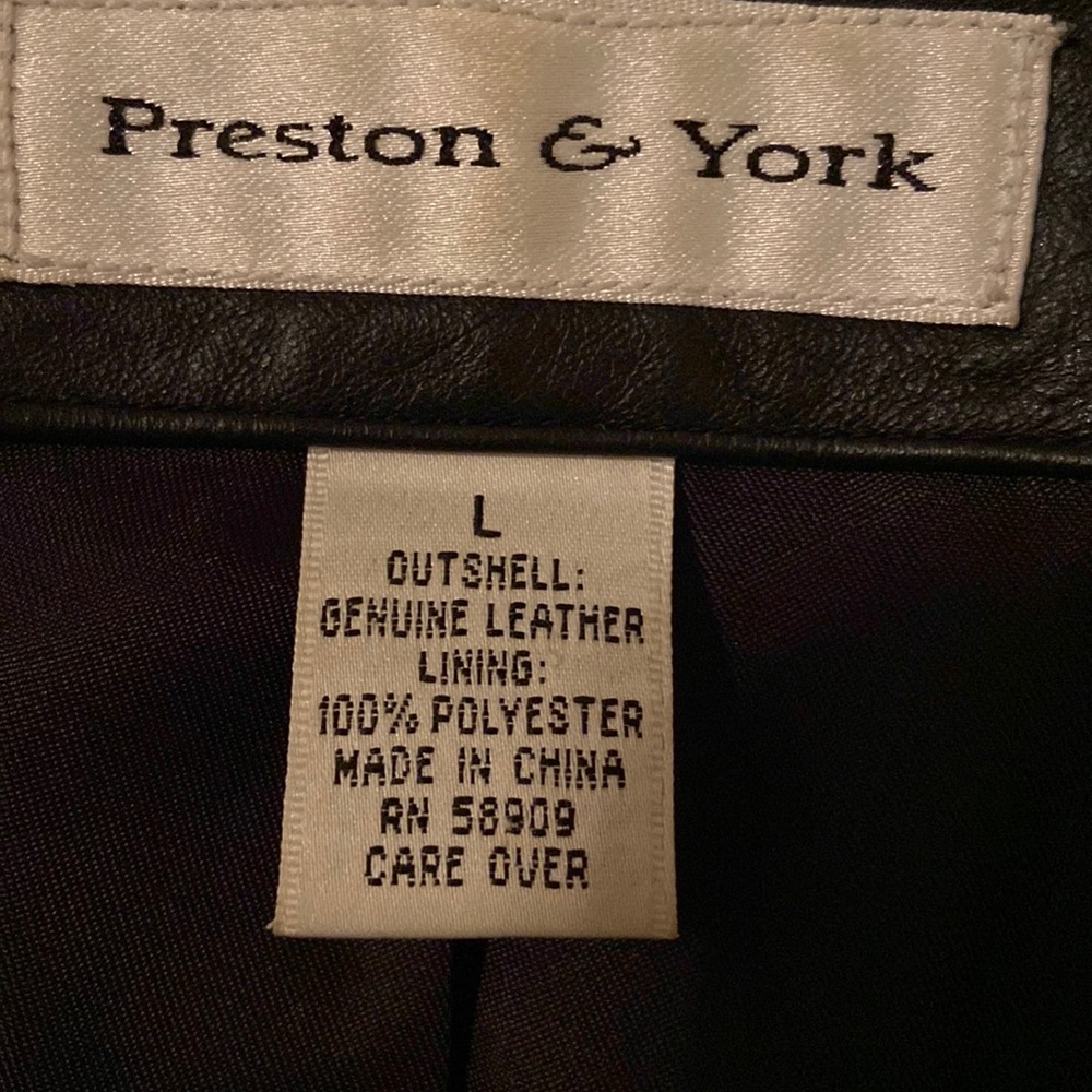 Preston and York Black Leather Jacket Size Lrg, excellent condition